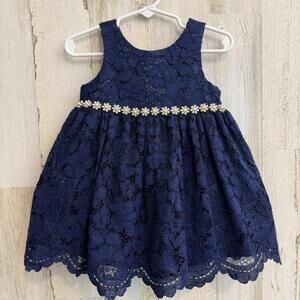 Princess Collection Baby Girls 18 Months Navy Lace Dress Pearl Waist w/Bloomers